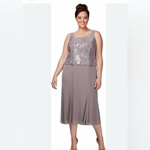 Alex Evenings sleeveless sequined midi dress in a taupe 16P